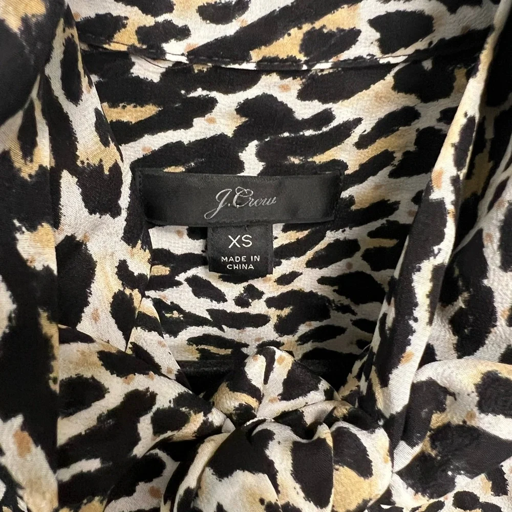 100% Silk Animal Print Blouse - J. Crew - Black and Cream - Natural Fibers